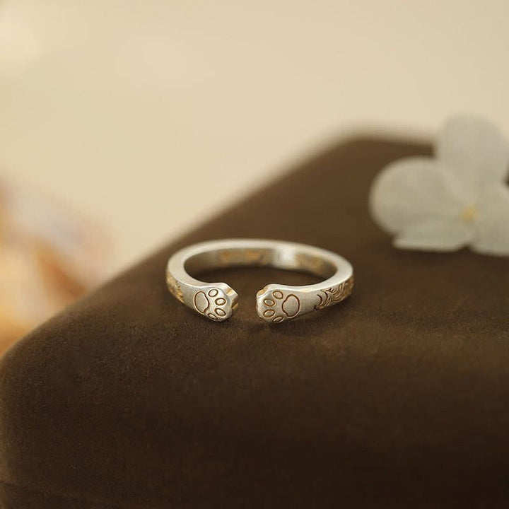 Buddha Stones Bague équilibre en argent sterling 999 avec motif patte de chat - image 3