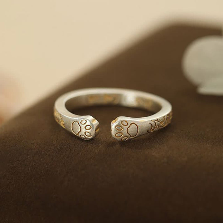 Buddha Stones Bague équilibre en argent sterling 999 avec motif patte de chat - image 2