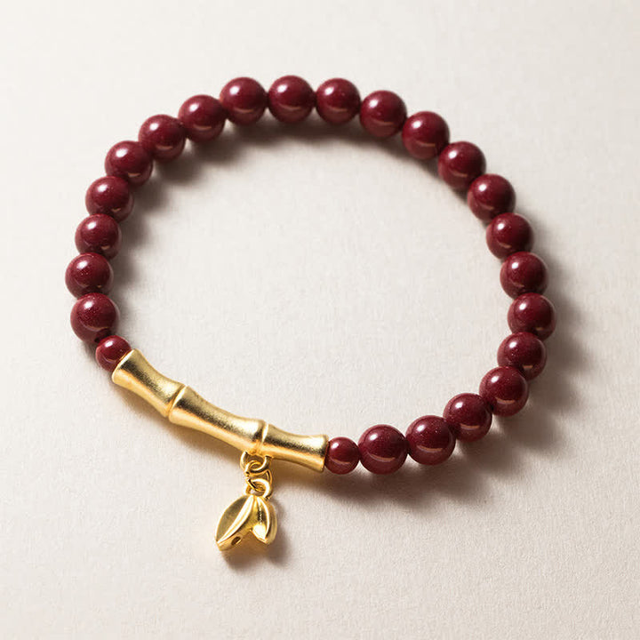 Buddha Stones Bracelet de bénédiction en bambou et argent sterling 999 avec cinabre - Cinabre (Tour de poignet : 14–15 cm) - image 0