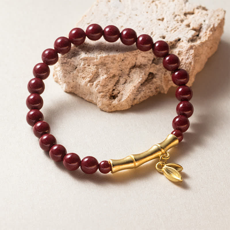Buddha Stones Bracelet de bénédiction en bambou et argent sterling 999 avec cinabre - image 1