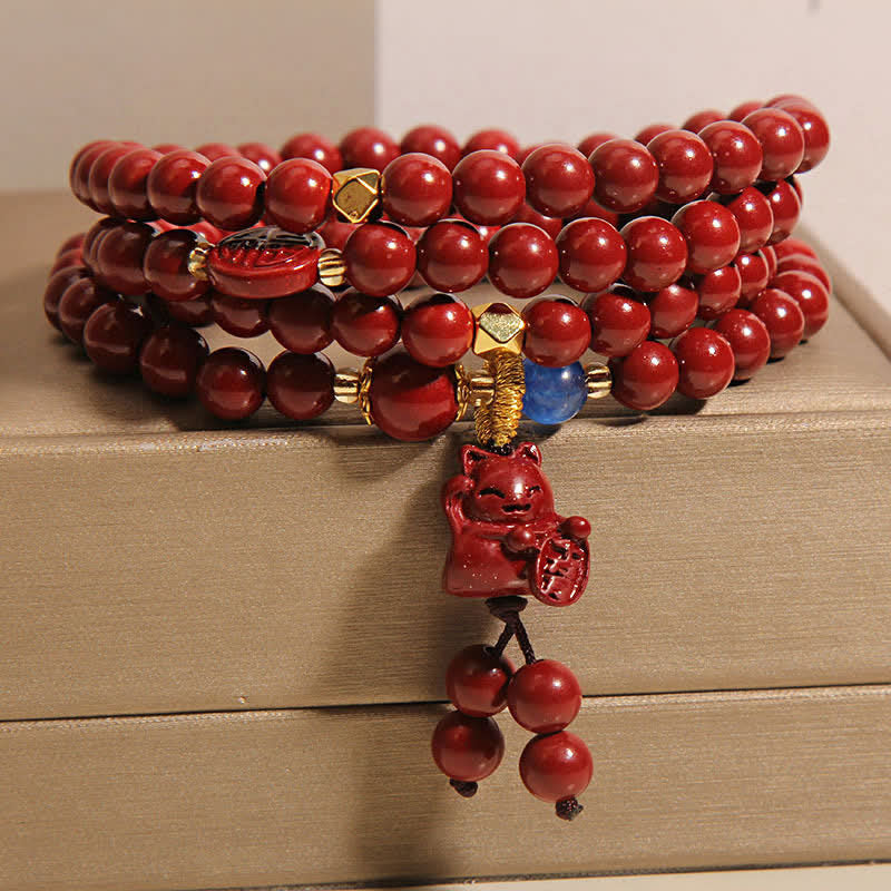 Buddha Stones Mala tibétain de 108 perles en cinabre, porte-bonheur, motif chat Fu - image 7