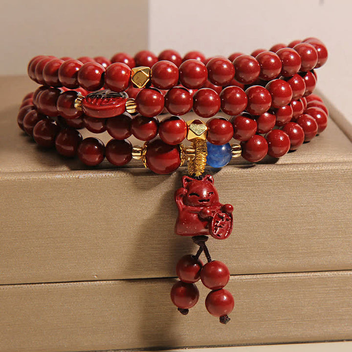 Buddha Stones Mala tibétain de 108 perles en cinabre, porte-bonheur, motif chat Fu - image 7
