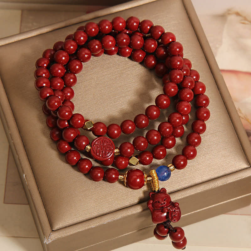 Buddha Stones Mala tibétain de 108 perles en cinabre, porte-bonheur, motif chat Fu - image 8