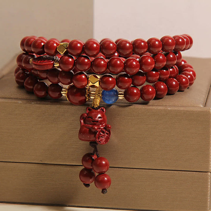 Buddha Stones Mala tibétain de 108 perles en cinabre, porte-bonheur, motif chat Fu - image 2