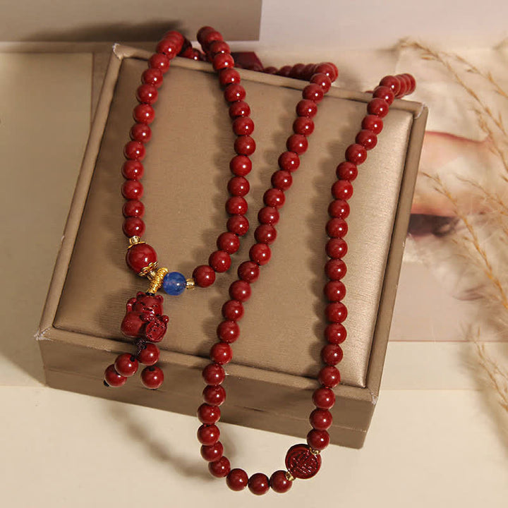 Buddha Stones Mala tibétain de 108 perles en cinabre, porte-bonheur, motif chat Fu - image 4