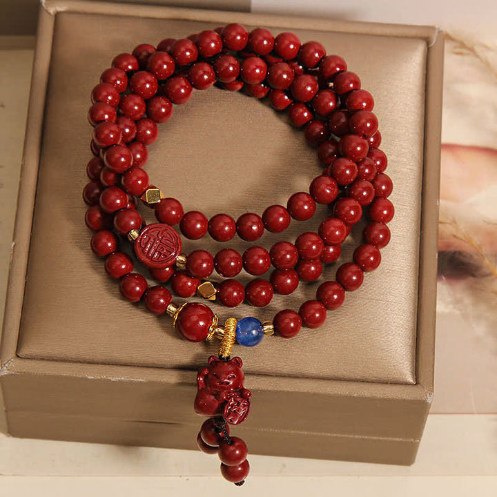 Buddha Stones Mala tibétain de 108 perles en cinabre, porte-bonheur, motif chat Fu - image 3