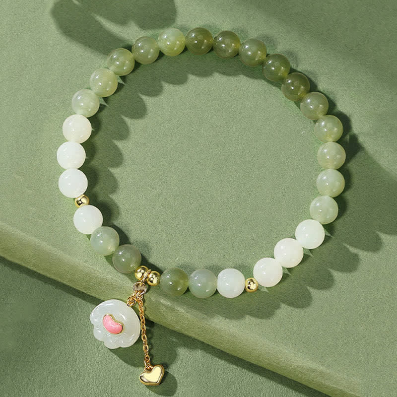 Buddha Stones Bracelet porte-bonheur en jade Hetian naturel, motif cœur et patte de chat - Patte de chat (Tour de poignet : 16–17 cm) - image 0