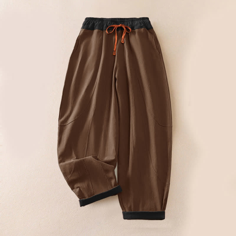 Pantalon sarouel en velours côtelé de coton contrasté Buddha Stones pour femme, doublé polaire thermique avec poches - Version toutes saisons - SaddleBrown - US16，UK/AU20，EU48 (3XL) - image 47