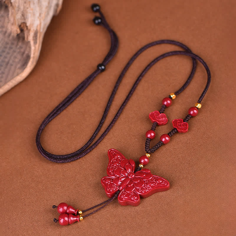 Buddha Stones Collier en corde papillon cinabre liberté - Cinabre - image 0
