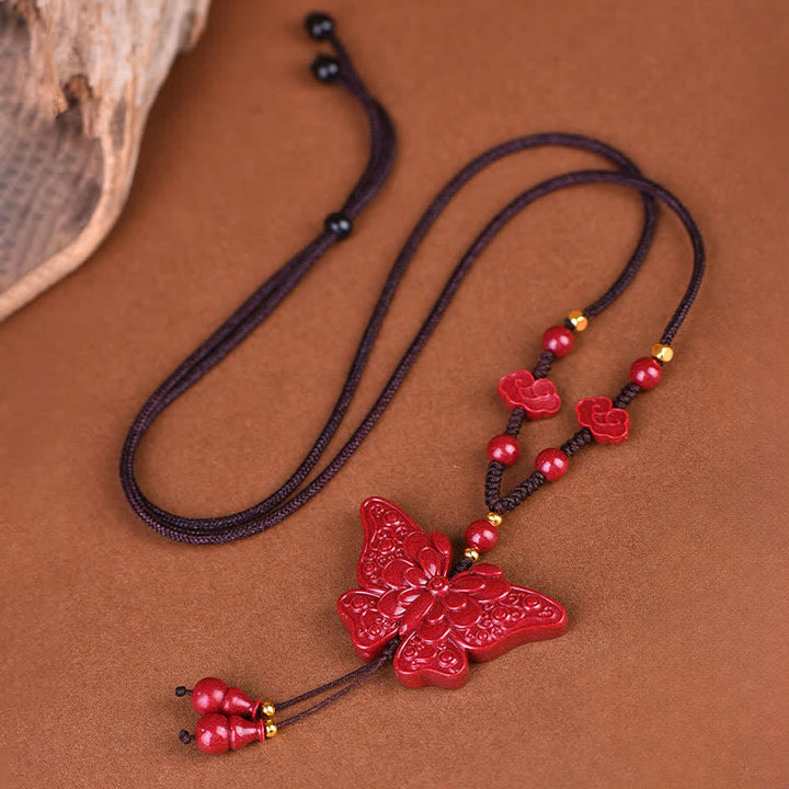 Buddha Stones Collier en corde papillon cinabre liberté - Cinabre - image 0