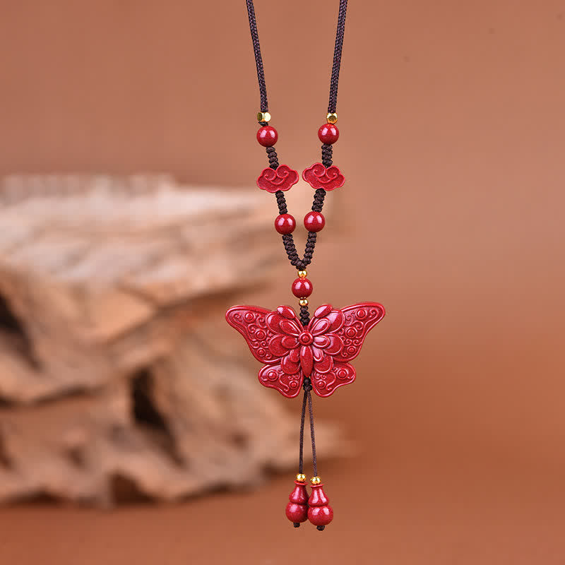 Buddha Stones Collier en corde papillon cinabre liberté - image 1