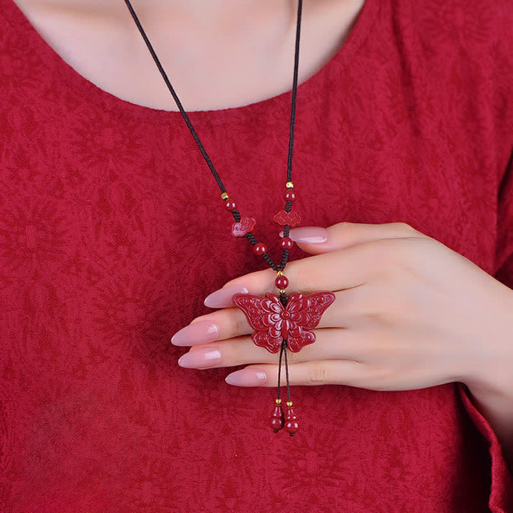 Buddha Stones Collier en corde papillon cinabre liberté - image 7