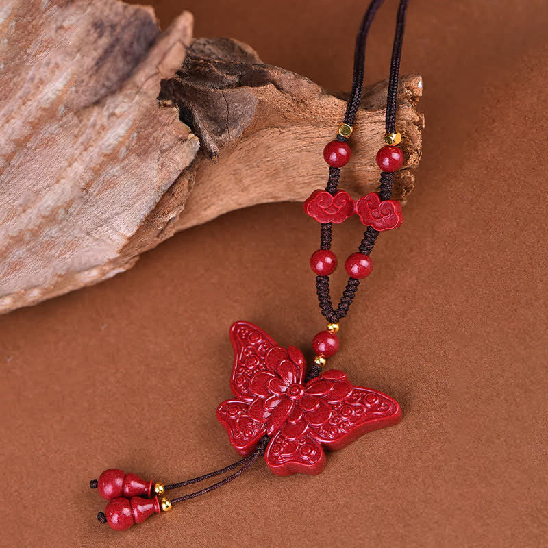 Buddha Stones Collier en corde papillon cinabre liberté - image 2
