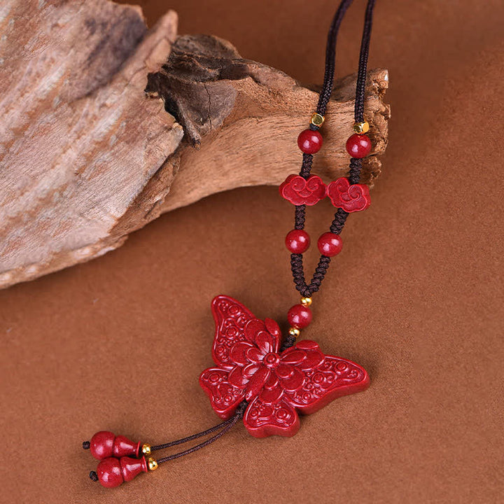 Buddha Stones Collier en corde papillon cinabre liberté - image 2