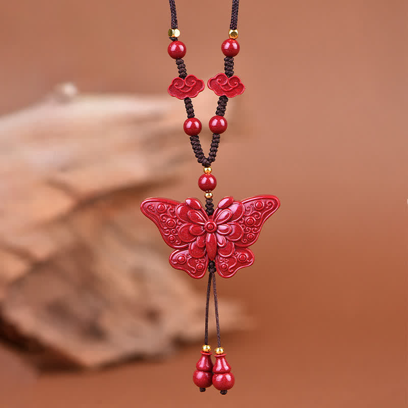 Buddha Stones Collier en corde papillon cinabre liberté - image 8