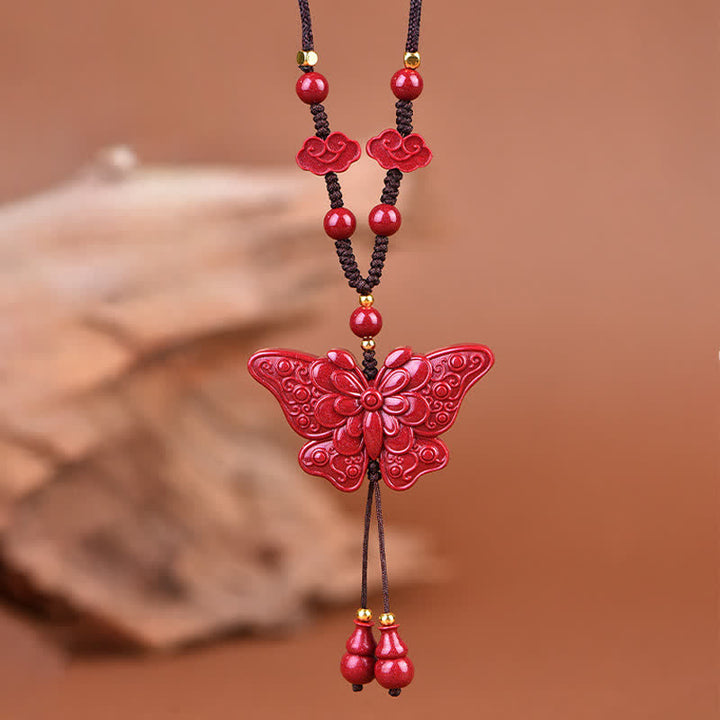 Buddha Stones Collier en corde papillon cinabre liberté - image 8