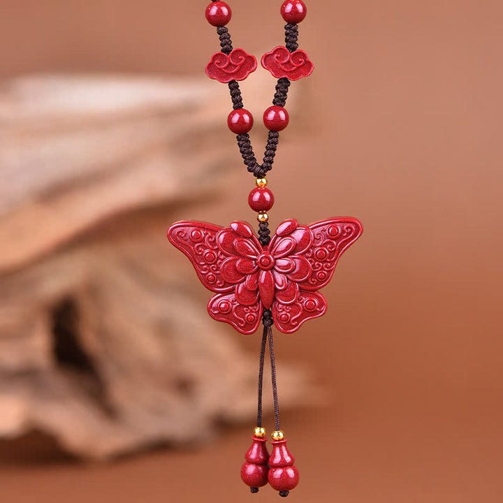Buddha Stones Collier en corde papillon cinabre liberté - image 3
