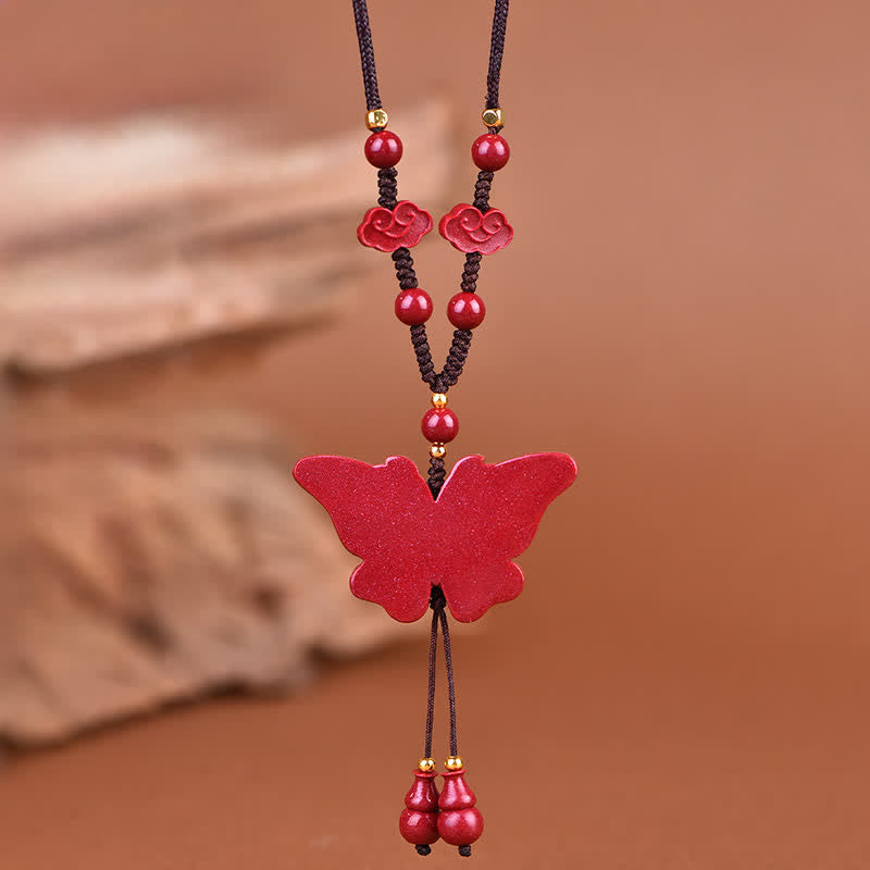 Buddha Stones Collier en corde papillon cinabre liberté - image 4