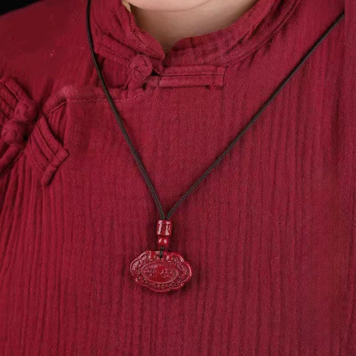 Buddha Stones Collier porte-bonheur Ruyi à cadenas en forme de corde, personnage Fu en cinabre - image 11
