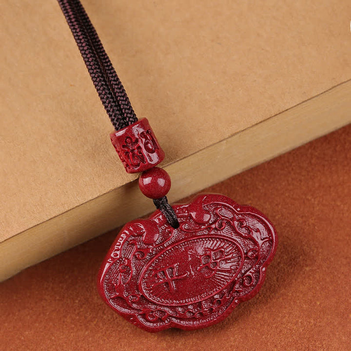 Buddha Stones Collier porte-bonheur Ruyi à cadenas en forme de corde, personnage Fu en cinabre - image 9