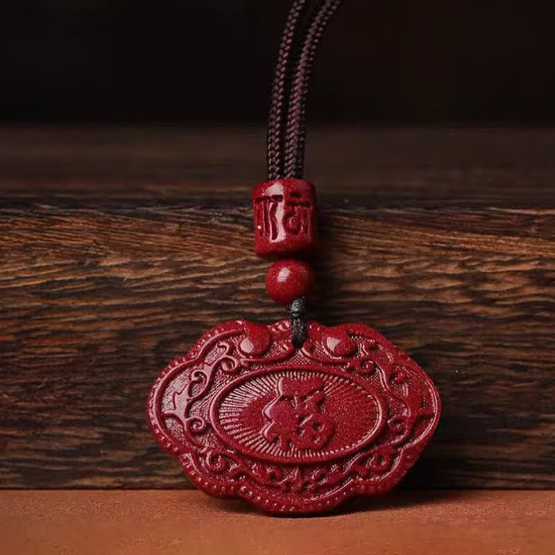 Buddha Stones Collier porte-bonheur Ruyi à cadenas en forme de corde, personnage Fu en cinabre - image 7