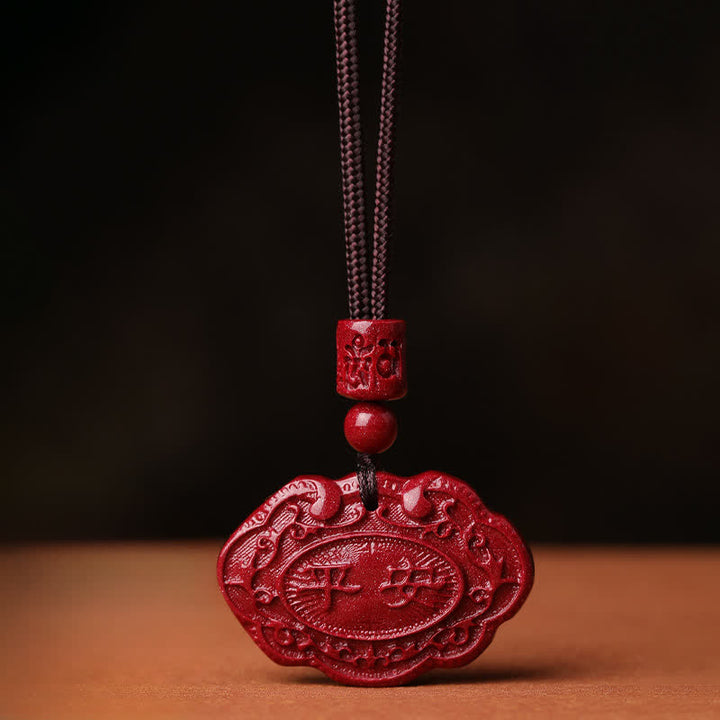 Buddha Stones Collier porte-bonheur Ruyi à cadenas en forme de corde, personnage Fu en cinabre - Cinabre - image 0