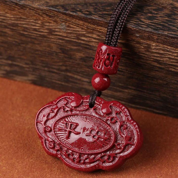 Buddha Stones Collier porte-bonheur Ruyi à cadenas en forme de corde, personnage Fu en cinabre - image 2