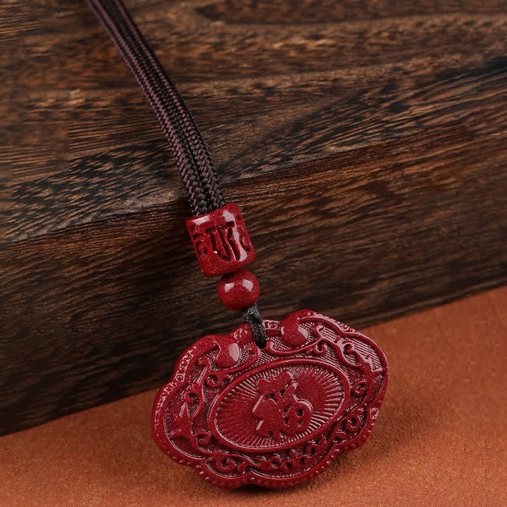 Buddha Stones Collier porte-bonheur Ruyi à cadenas en forme de corde, personnage Fu en cinabre - image 3