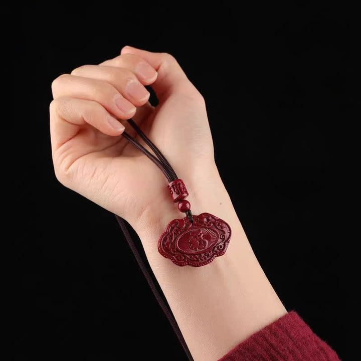 Buddha Stones Collier porte-bonheur Ruyi à cadenas en forme de corde, personnage Fu en cinabre - image 4
