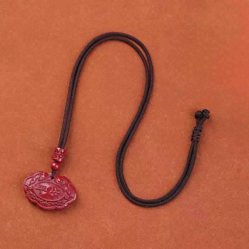 Buddha Stones Collier porte-bonheur Ruyi à cadenas en forme de corde, personnage Fu en cinabre - image 1