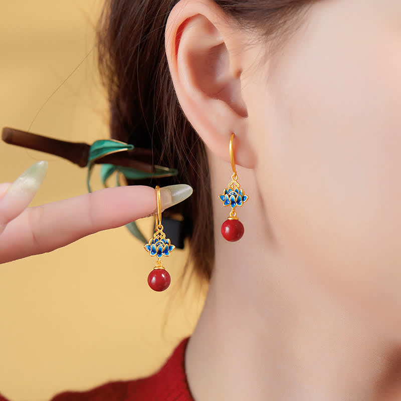 Buddha Stones Boucles d'oreilles pendantes en argent sterling 925 émaillé couleur cinabre et lotus - image 9