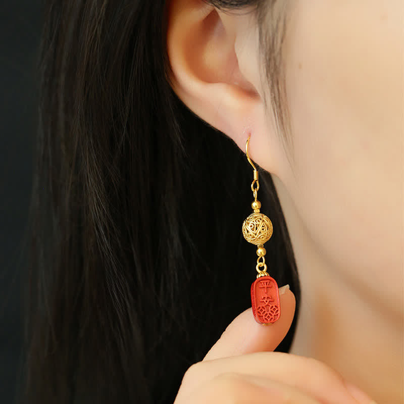 Buddha Stones Boucles d'oreilles pendantes en filigrane de cuivre cinabre, symbole de bénédiction - image 7
