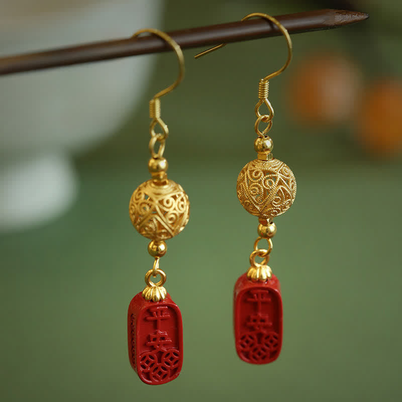 Buddha Stones Boucles d'oreilles pendantes en filigrane de cuivre cinabre, symbole de bénédiction - image 2