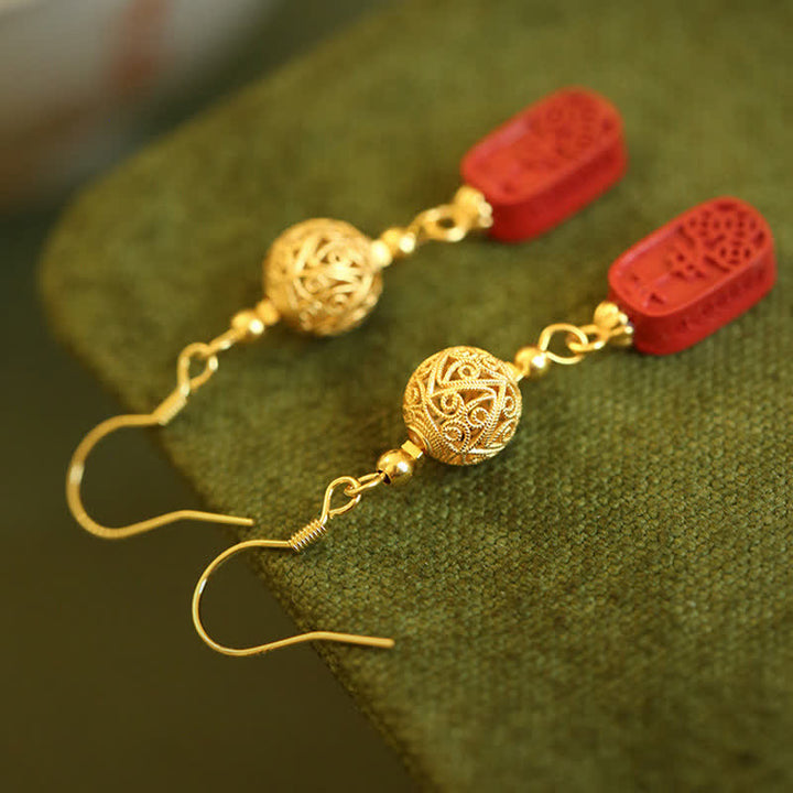 Buddha Stones Boucles d'oreilles pendantes en filigrane de cuivre cinabre, symbole de bénédiction - image 3