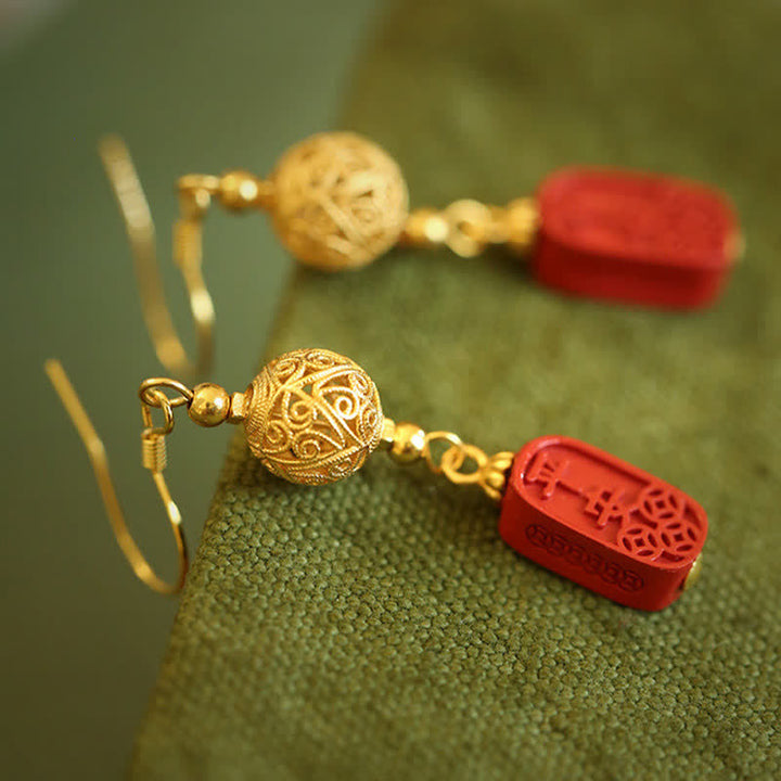 Buddha Stones Boucles d'oreilles pendantes en filigrane de cuivre cinabre, symbole de bénédiction - image 4