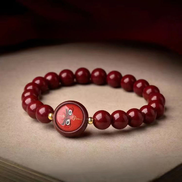 Buddha Stones Bracelet de bénédiction des cinq directions et des dieux de la richesse en cinabre naturel - Jambhala rouge 8 mm (tour de poignet 15-16 cm) - Cinabre - image 11