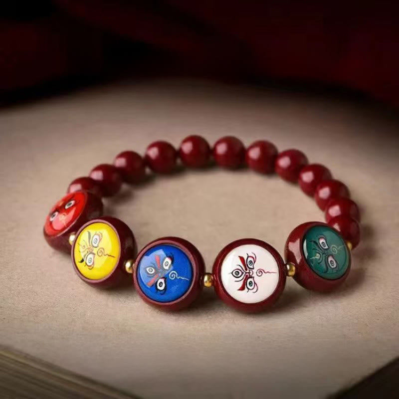 Buddha Stones Bracelet de bénédiction des cinq directions et des dieux de la richesse en cinabre naturel - 8 mm Dieux des Cinq Directions de la Richesse (Tour de poignet 15-16 cm) - Cinabre - image 15