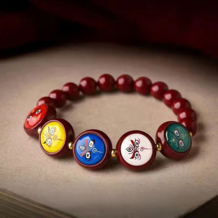 Buddha Stones Bracelet de bénédiction des cinq directions et des dieux de la richesse en cinabre naturel - 8 mm Dieux des Cinq Directions de la Richesse (Tour de poignet 15-16 cm) - Cinabre - image 15