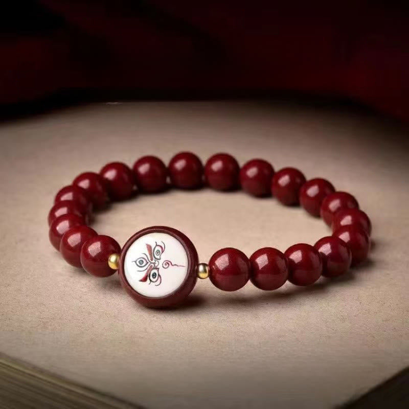 Buddha Stones Bracelet de bénédiction des cinq directions et des dieux de la richesse en cinabre naturel - Jambhala blanc de 8 mm (tour de poignet 15-16 cm) - Cinabre - image 7
