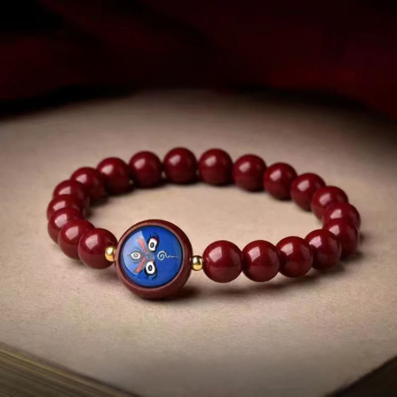 Buddha Stones Bracelet de bénédiction des cinq directions et des dieux de la richesse en cinabre naturel - Jambhala noir 8 mm (tour de poignet 15-16 cm) - Cinabre - image 9