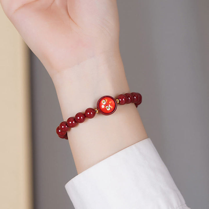 Buddha Stones Bracelet de bénédiction des cinq directions et des dieux de la richesse en cinabre naturel - image 13