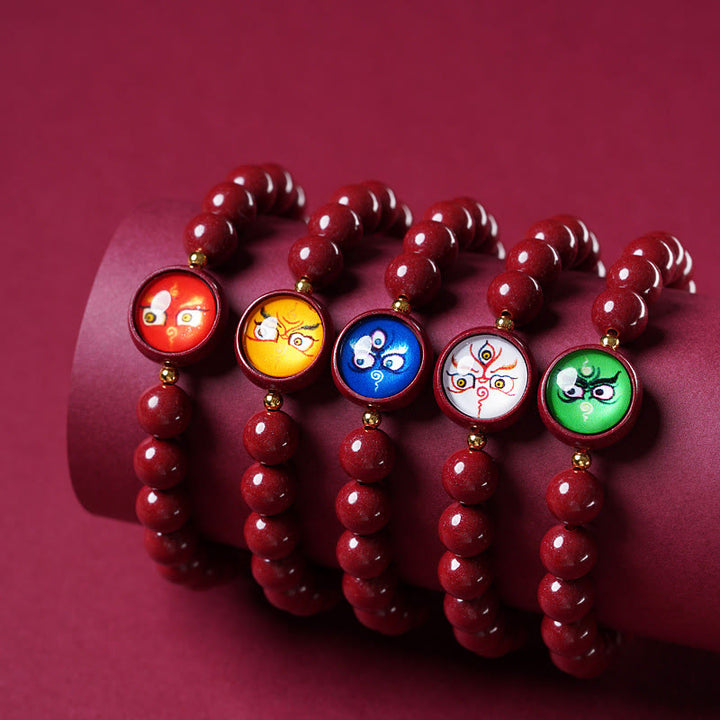 Buddha Stones Bracelet de bénédiction des cinq directions et des dieux de la richesse en cinabre naturel - image 0