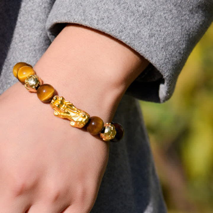 Buddha Stones Bracelet de courage en perles Pixiu Fu avec le caractère Om Mani Padme Hum en œil de tigre naturel - image 13