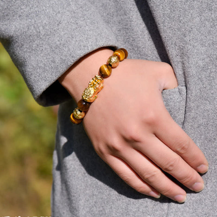 Buddha Stones Bracelet de courage en perles Pixiu Fu avec le caractère Om Mani Padme Hum en œil de tigre naturel - image 18