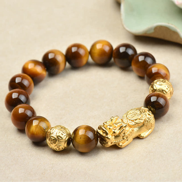 Buddha Stones Bracelet de courage en perles Pixiu Fu avec le caractère Om Mani Padme Hum en œil de tigre naturel - Pixiu porte-bonheur œil de tigre jaune (circonférence du poignet : 17–18 cm) - image 15