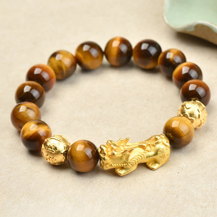 Buddha Stones Bracelet de courage en perles Pixiu Fu avec le caractère Om Mani Padme Hum en œil de tigre naturel - Pixiu à nœud papillon œil de tigre jaune (Tour de poignet : 17–18 cm) - image 11