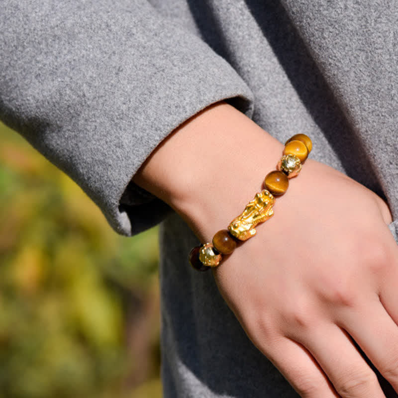 Buddha Stones Bracelet de courage en perles Pixiu Fu avec le caractère Om Mani Padme Hum en œil de tigre naturel - image 14