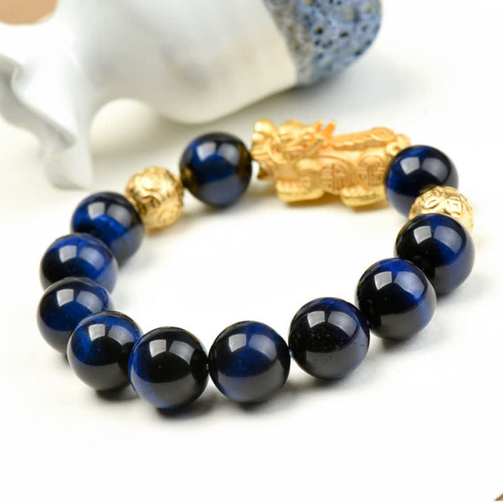 Buddha Stones Bracelet de courage en perles Pixiu Fu avec le caractère Om Mani Padme Hum en œil de tigre naturel - image 21