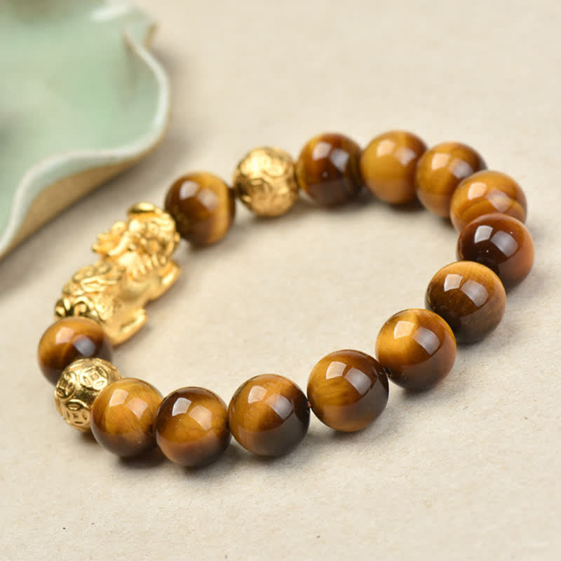 Buddha Stones Bracelet de courage en perles Pixiu Fu avec le caractère Om Mani Padme Hum en œil de tigre naturel - image 17