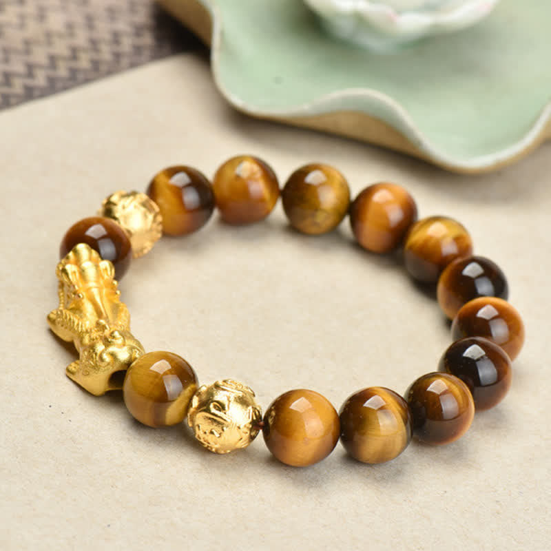 Buddha Stones Bracelet de courage en perles Pixiu Fu avec le caractère Om Mani Padme Hum en œil de tigre naturel - image 12